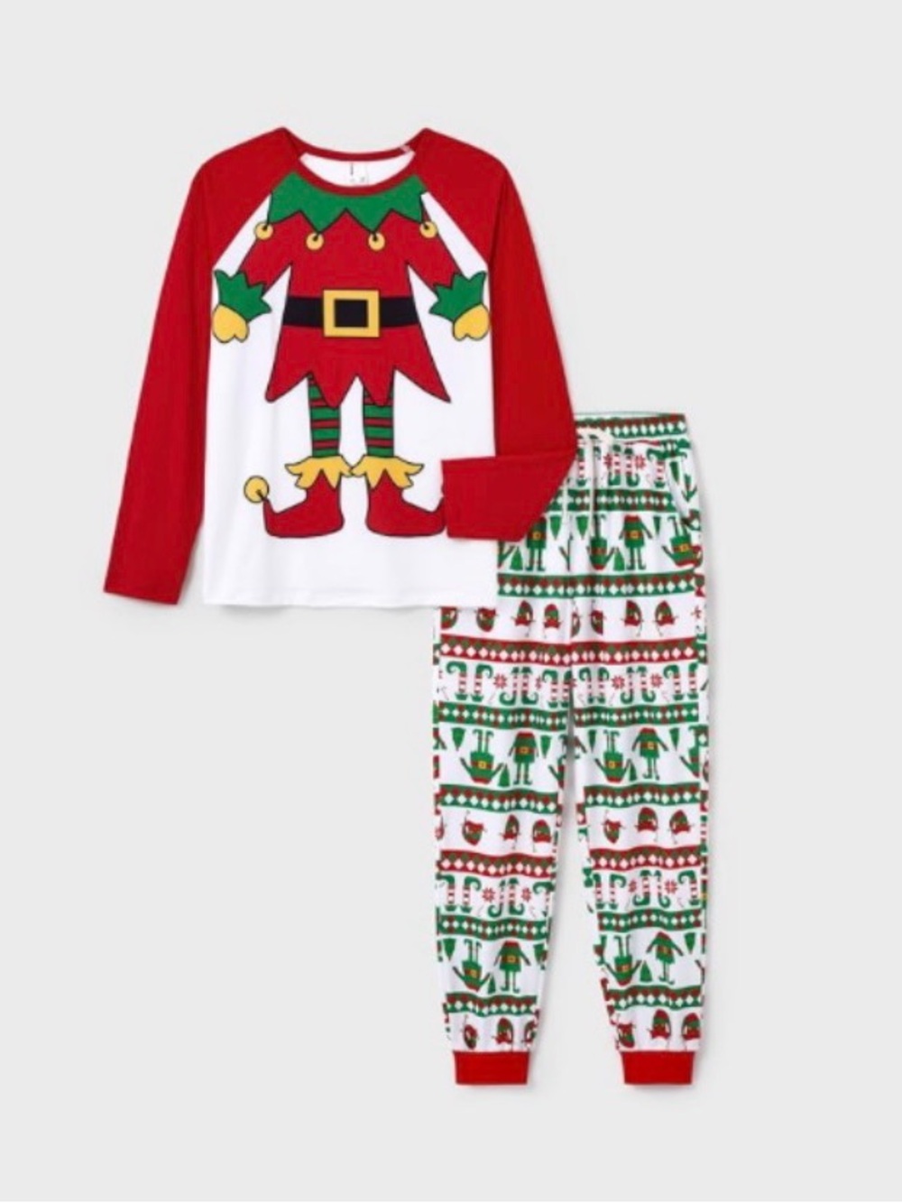 Patpat Kids Christmas Santa’s Elf Costume Pajamas Set Holiday PJS, Size 8-
